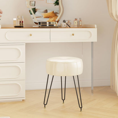 12.6" D12.6" W17.32" UHBD036W YMYNY Vanity Stool Chair, Pumpkin Style Faux Leather Stool, Pouf Couch Stool, Modern