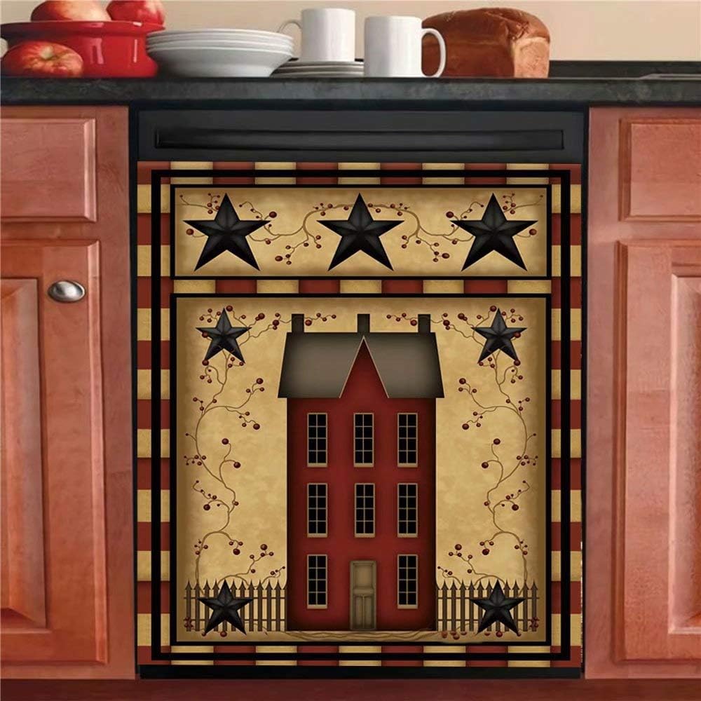 Primitive Barn Star Dishwasher Magnet Cover, Country House Fridge Magnetic Panels, Kitchen Decor Refrigerator Door