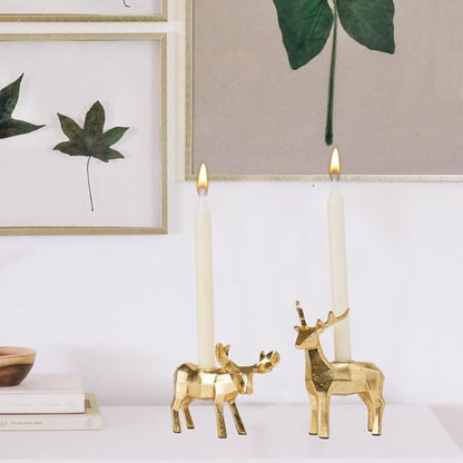 Braxio Candle Holder Set - Elegant Resin Origami Gold Reindeer & Moose | Set of 2 for Holiday Decor