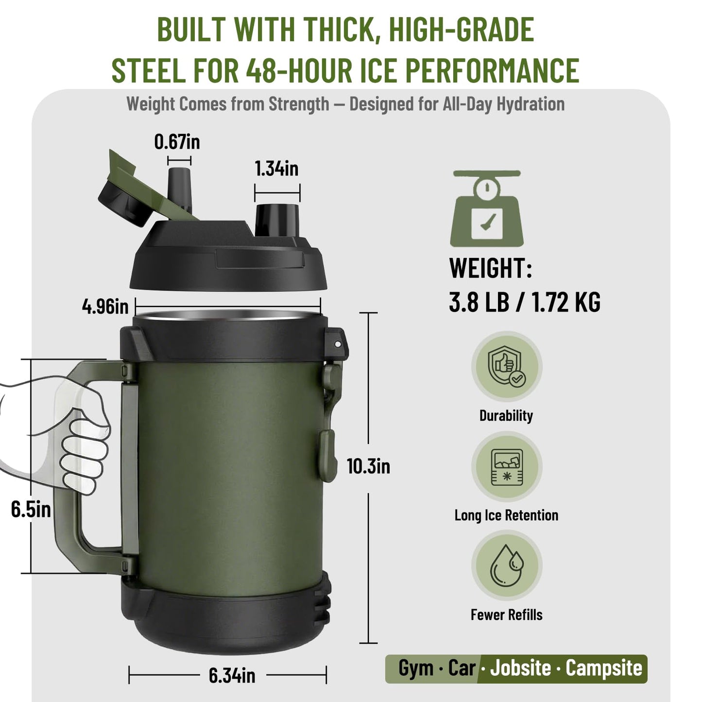 Hydraful Gallon Jug, 128oz Large Insulated Stainless Steel Sports Water Jug, Large Triple Wall Vacuum Insulation Water Bottle-Keeps Cold up to 48 Hrs-Sweat Proof,for Gym, Hiking & Camping
