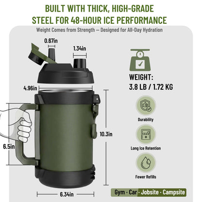 Hydraful Gallon Jug, 128oz Large Insulated Stainless Steel Sports Water Jug, Large Triple Wall Vacuum Insulation Water Bottle-Keeps Cold up to 48 Hrs-Sweat Proof,for Gym, Hiking & Camping