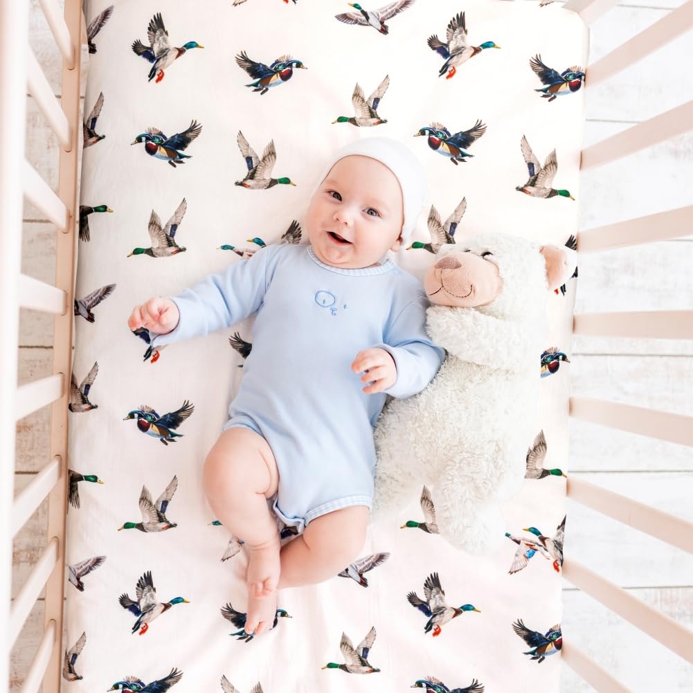 4 Pack Mallard Duck Baby Crib Sheets Neutral Unisex Breathable Fitted Nursery Sheets for Baby Girl or Boys (Crib Sheet)