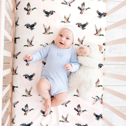 4 Pack Mallard Duck Baby Crib Sheets Neutral Unisex Breathable Fitted Nursery Sheets for Baby Girl or Boys (Crib Sheet)