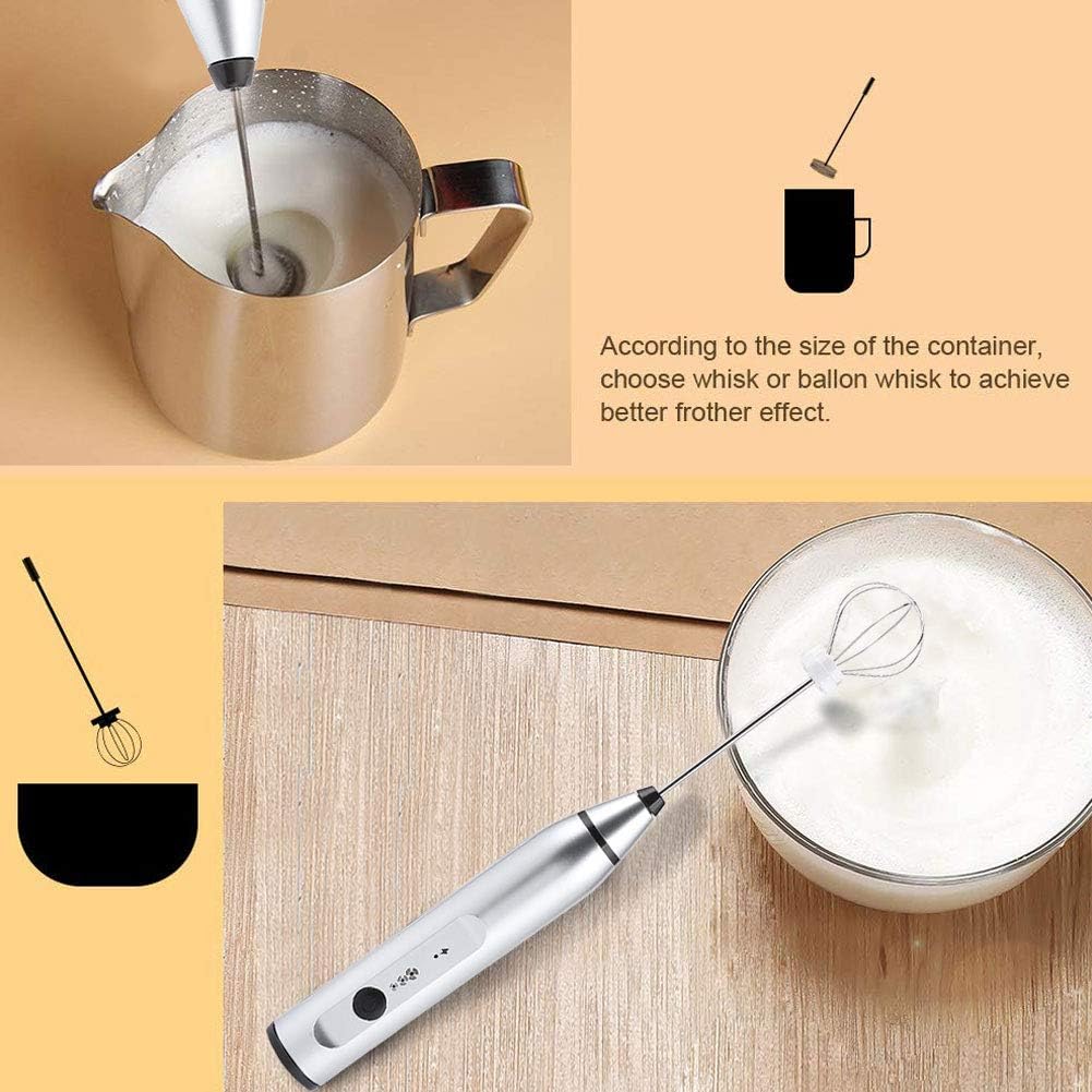 Electric Egg Blender, USB Rechargeable Handheld Egg Beater, Milk Frother for Coffee, Latte, Hot Chocolate (Silver)