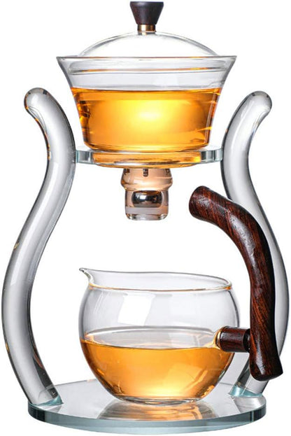 Set Aoheuo Lazy Kungfu Glass Tea Water Diversion Rotating Cover Bowl Semi-Automatic Glass Teapot Suit (crystal glass)