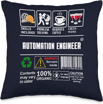 Automation Engineer Label Skills Solving Coffee Wine Throw Pillow, 16x16, Multicolor