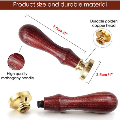 Wax Seal Stamp Hot Stamping Gift Box Set, 6 Pcs Sealing Wax Stamps Copper Seals 1 Wooden Hilt, Wax Stamp Kit for Cards Envelopes, Gift Packaging
