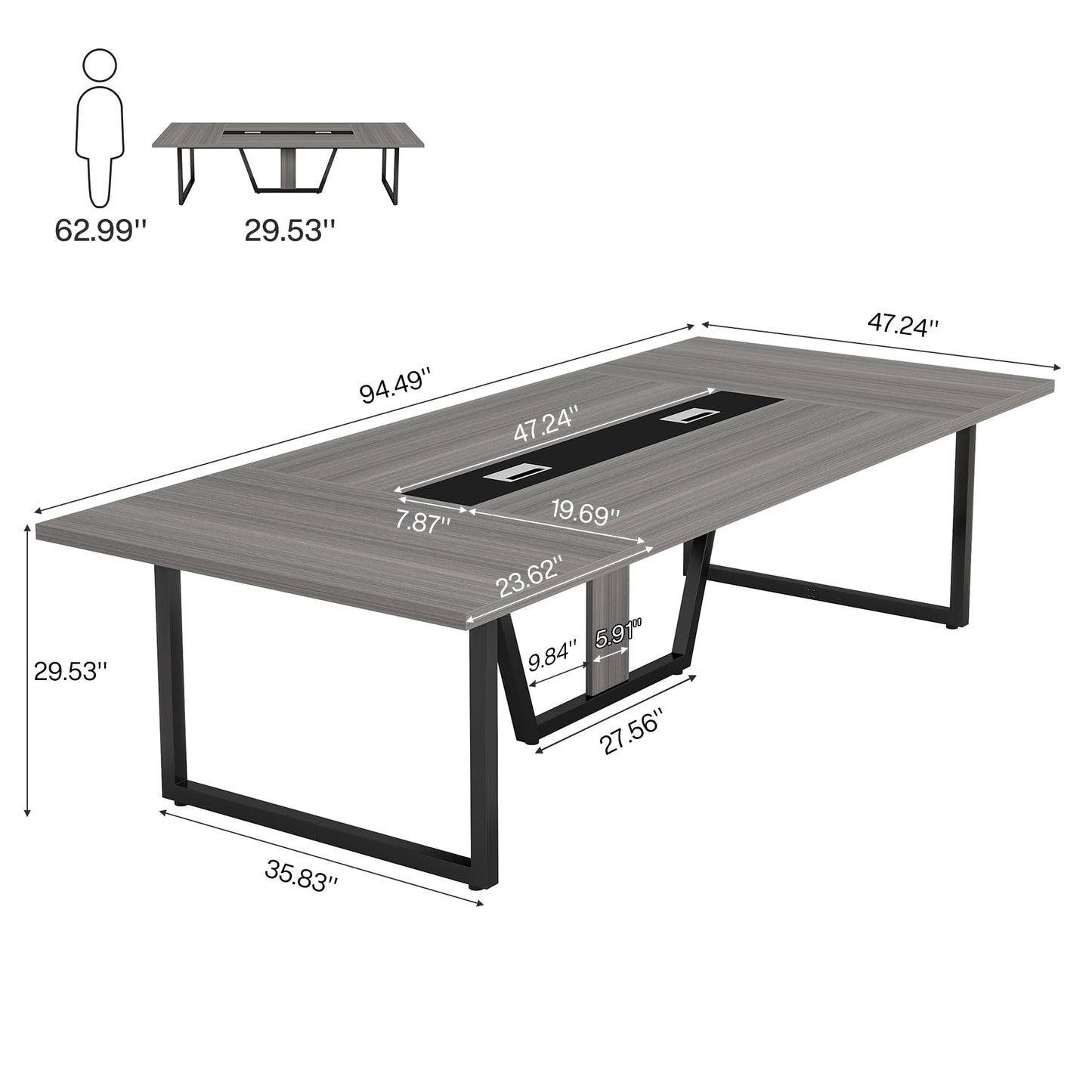Tribesigns 8FT Conference Table, 94.49 L x 47.24 W x 29.53 H Inches Large Meeting Podcast Table for 10 People, Business Style Wooden Training Table with Strong Metal Frame for Office Conference