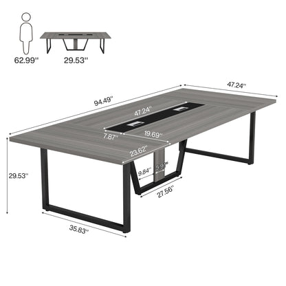 Tribesigns 8FT Conference Table, 94.49 L x 47.24 W x 29.53 H Inches Large Meeting Podcast Table for 10 People, Business Style Wooden Training Table with Strong Metal Frame for Office Conference