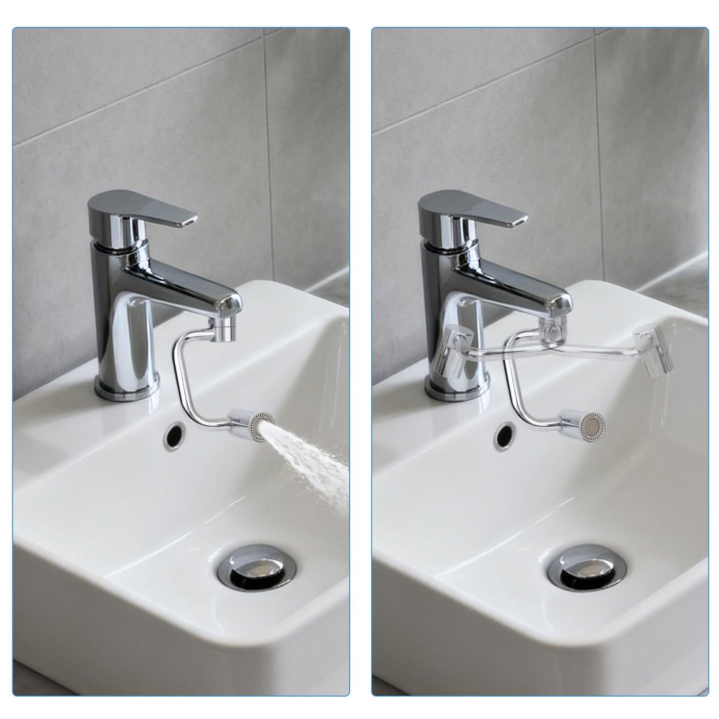 Rotatable Sink Faucet Aerator Extension, Universal Rotating U-Shaped Faucet Extender with Washers 2 Modes Adjustable Flexiflow 1080° Rotating Tap Spray Head Adapter for Kitchen & Bathroom Upgrade