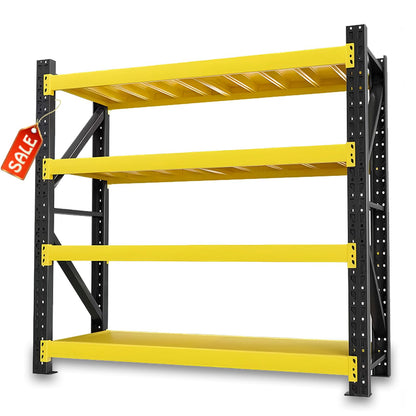 Heavy Duty Garage Shelving 4-Tier, 78.7" W Industrial Metal Adjustable Storage Rack for Garage, Warehouse & Basement, Yellow & Black,W78.74*D23.62*H78.74
