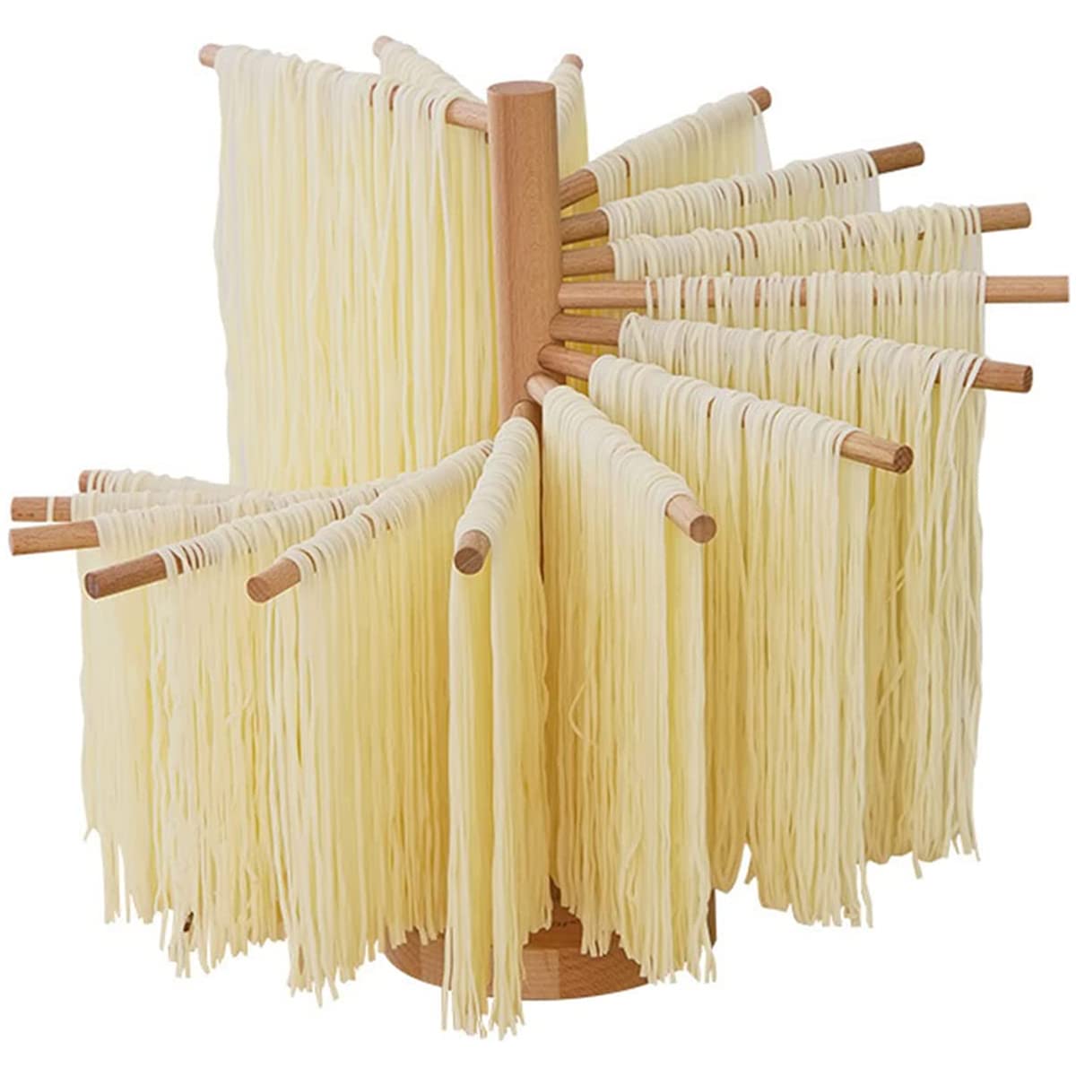 Collapsible Pasta Drying Rack Wooden Spaghetti Stand Dryer with 16 Suspension Rods Homemade Fresh Noodle Hanger Easy Storage(Log Color)