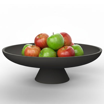 Wageso Modern Concrete Pedestal Fruit Bowl – Handmade 12" Centerpiece for Kitchen Counter, Coffee Table & Entryway – Non-Slip Cork Base, Heavy Duty Home Decor Tray for Keys, Storage – Black