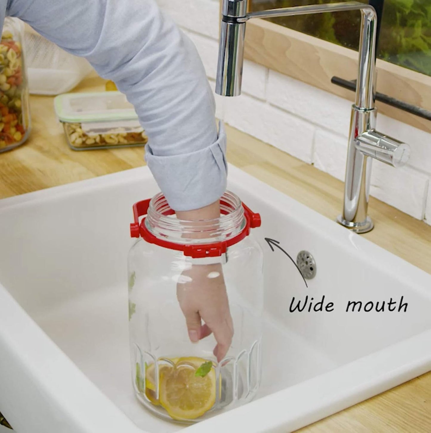 1 Gallon Glass Jar With Lid Wide Mouth Airtight Plastic Pour Spout Lids Bulk-Dry Food Storage Pickling Mason Jar