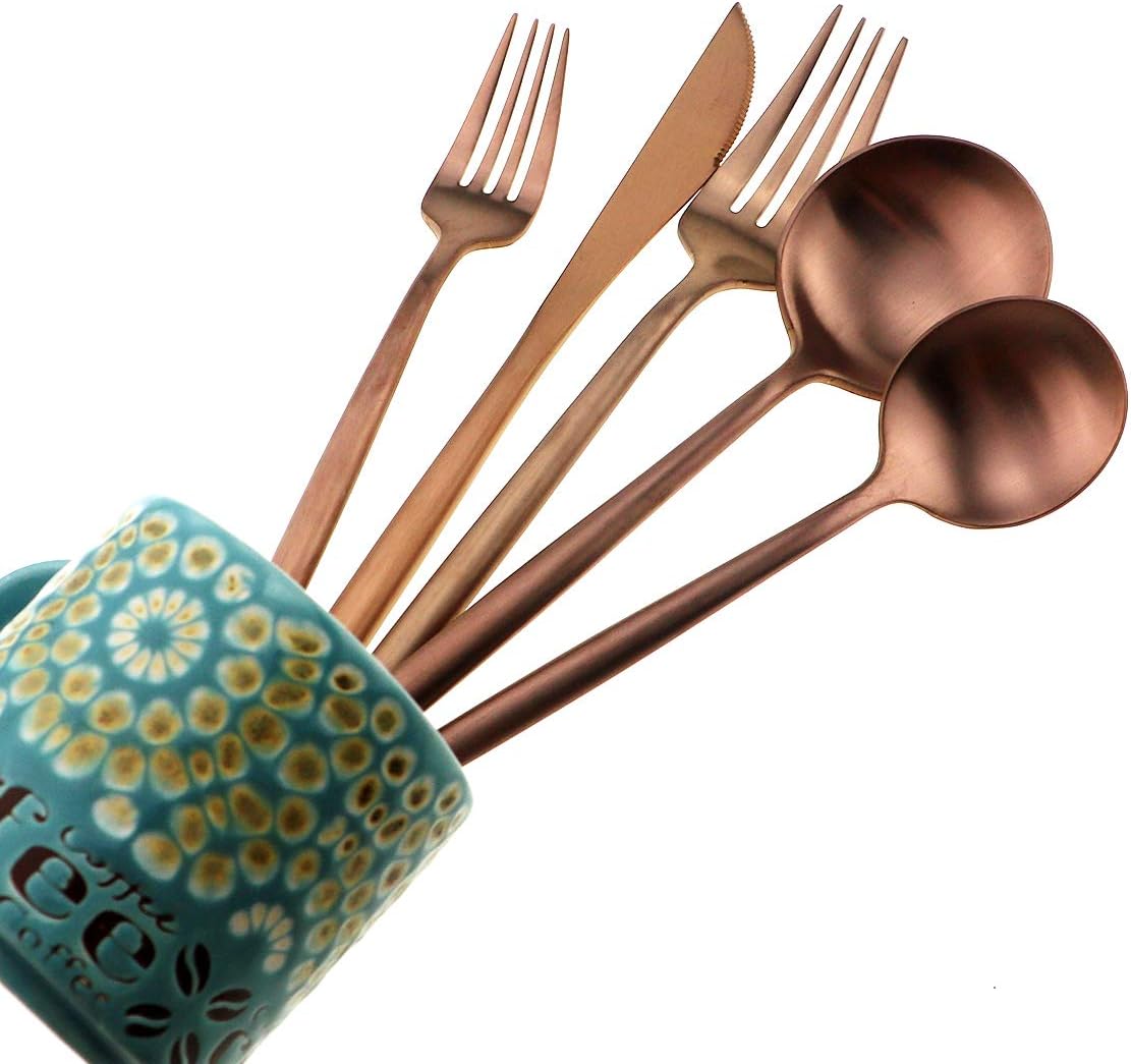 Matte Rose Gold Silverware Set - Gugrida 5-Piece 18/10 Stainless Steel Satin Finish Flatware Set, Dishwasher Safe