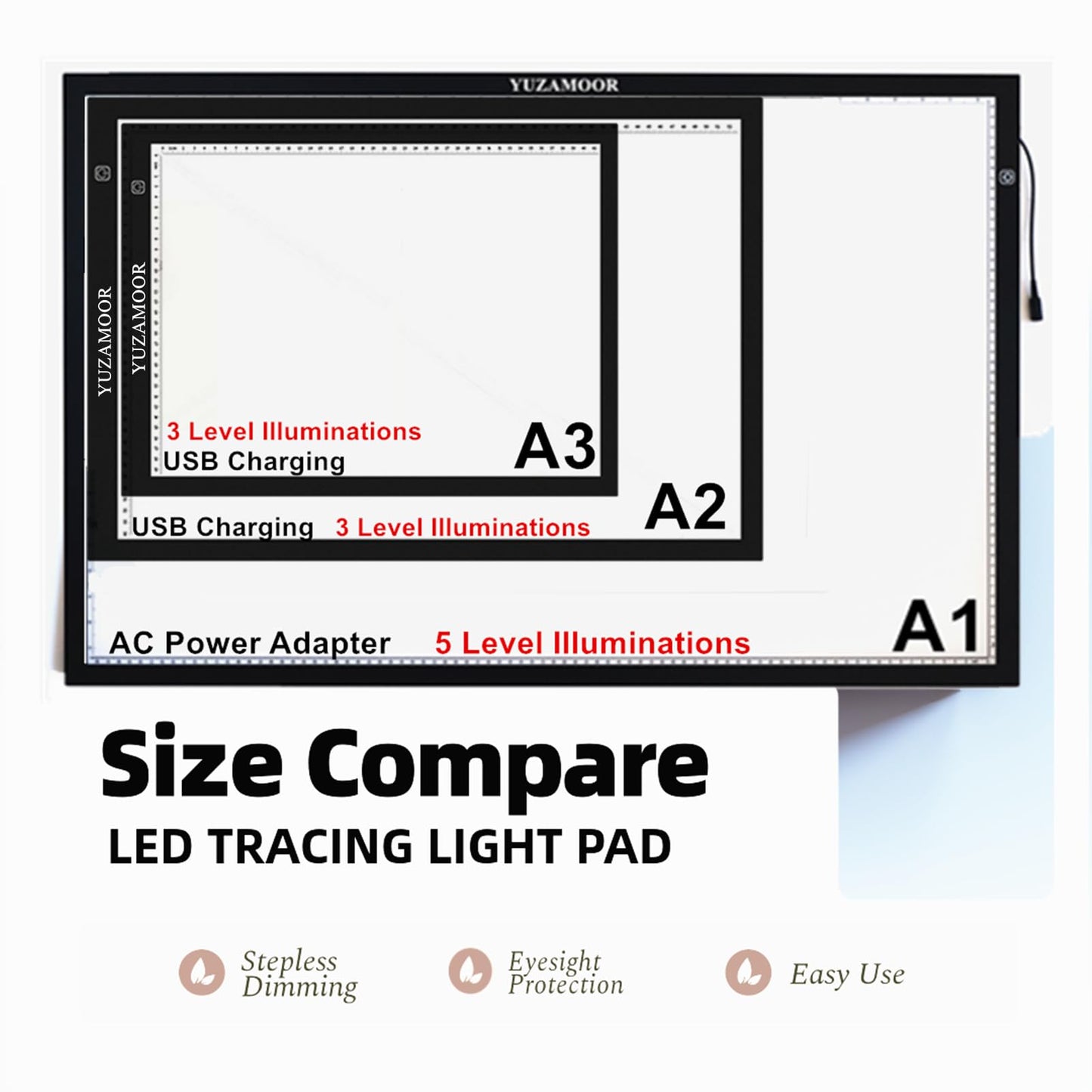 Premium A3 LED Tracing Light Pad for Diamond Art Painting - 3-Level Adjustable Brightness, No Mesh No Dot Technology, Ultra-Thin USB Powered Light Box for Sketching, Weeding Vinyl, Drawing, Design