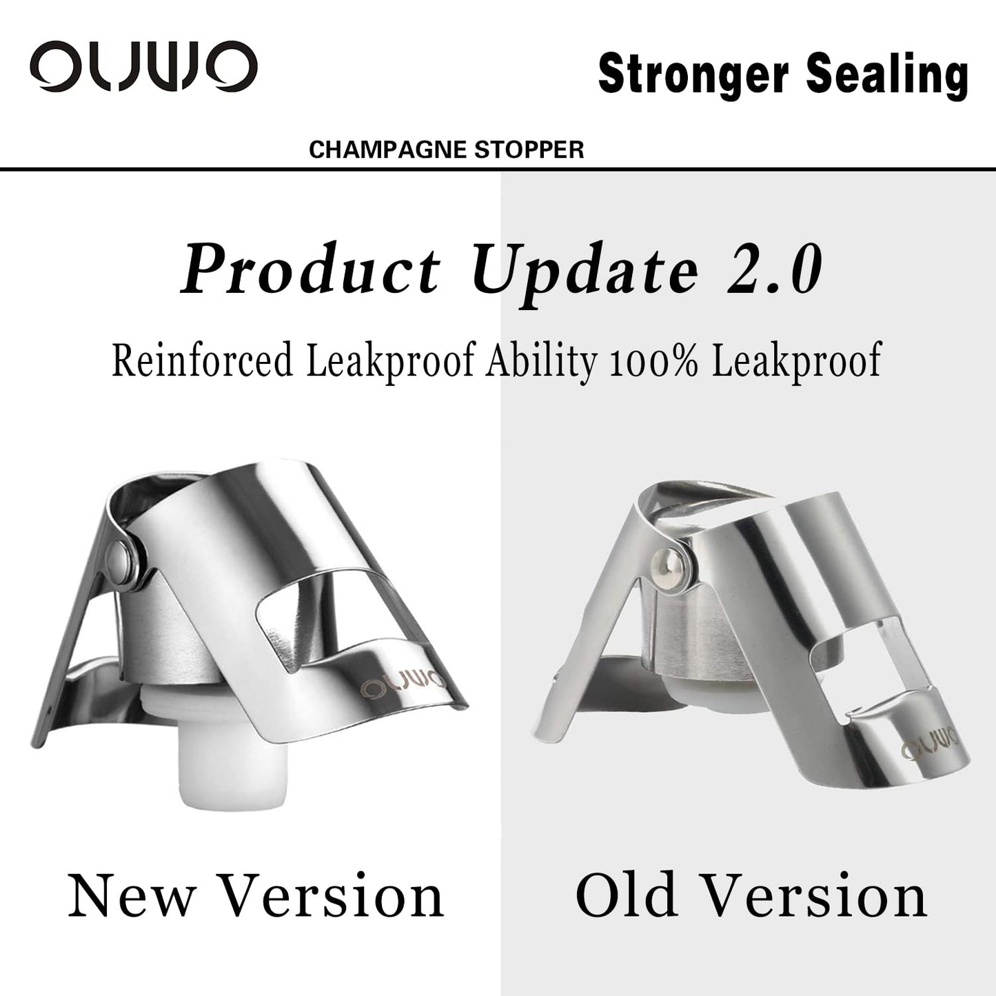 OUWO Champagne Stopper 6 Pack Stainless Steel Champagne Save with Food Grade Silicone, Leak-Proof Bubble Retaining Saver, Suitable for Champagne Prosecco Cava and Sparkling (Silver)