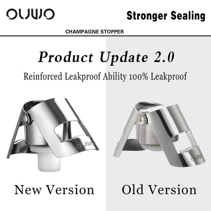 OUWO Champagne Stopper 6 Pack Stainless Steel Champagne Save with Food Grade Silicone, Leak-Proof Bubble Retaining Saver, Suitable for Champagne Prosecco Cava and Sparkling (Silver)