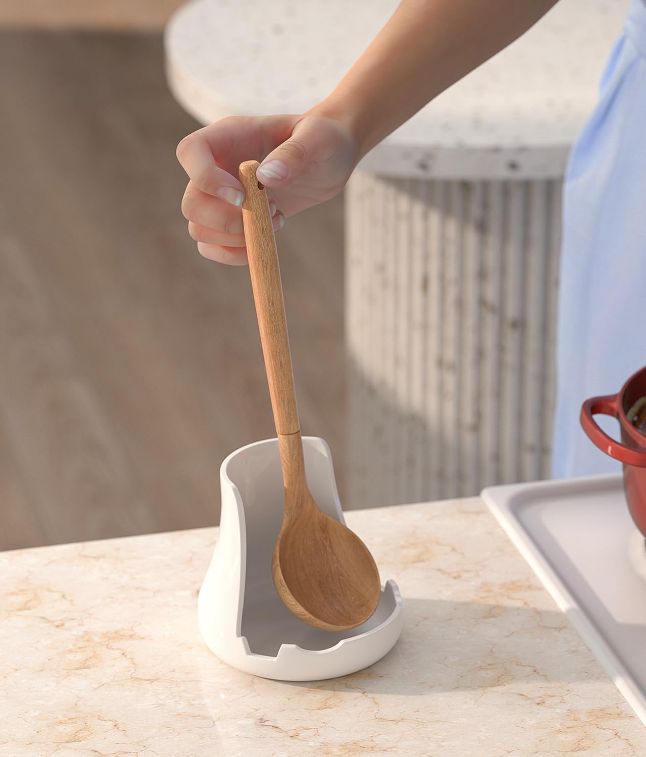 ‌Upright Ceramic Spoon Rest, Matte White Kitchen Cooking Spoon Holder, Stove Top Spoon Rest, 7.1×5.3 inches‌