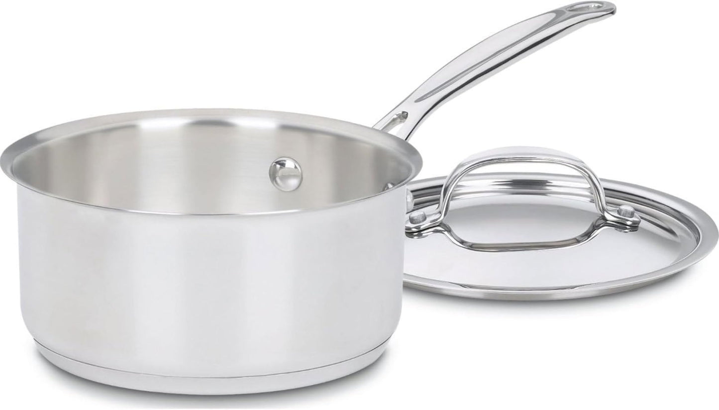 Cuisinart 1.5 Quart Sauce Pan with Cover, Stainless Steel Pot with Lid, Small Kitchen Pots, Dishwasher Safe, Compatible with Induction, Electric, Gas Cooktops, Oven Safe Saucepan, Cool Grip Handles