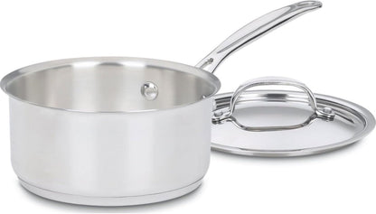 Cuisinart 1.5 Quart Sauce Pan with Cover, Stainless Steel Pot with Lid, Small Kitchen Pots, Dishwasher Safe, Compatible with Induction, Electric, Gas Cooktops, Oven Safe Saucepan, Cool Grip Handles