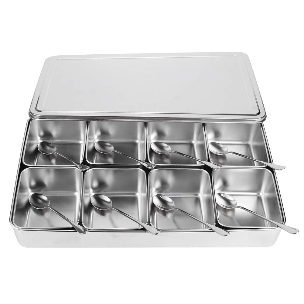 Seasoning Container Set Condiment Jars 8 Grids Stainless Steel Salt Sugar Storage Organizers Box Kitchen Utensils