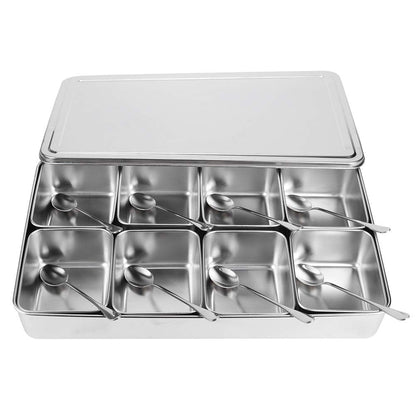 Seasoning Container Set Condiment Jars 8 Grids Stainless Steel Salt Sugar Storage Organizers Box Kitchen Utensils