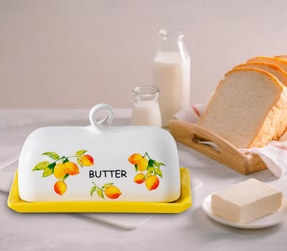 Lemon Butter Dish With Lid For Countertop Yellow Ceramic Butter Dish Large Butter Holder With Cover Butter Tray Painted Butter Holder Le Creuset Butterdish