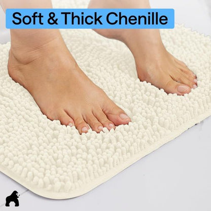 GORILLA GRIP Bath Rug Mat - Thick Soft Absorbent Chenille | Quick-Dry Microfiber, 24x17, Ivory
