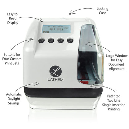 Lathem LT5000 Electronic Multi-Line Date and Numbering Document Stamp Time Clock, Clear, Gray, 7.1" x 6.1" x 7"