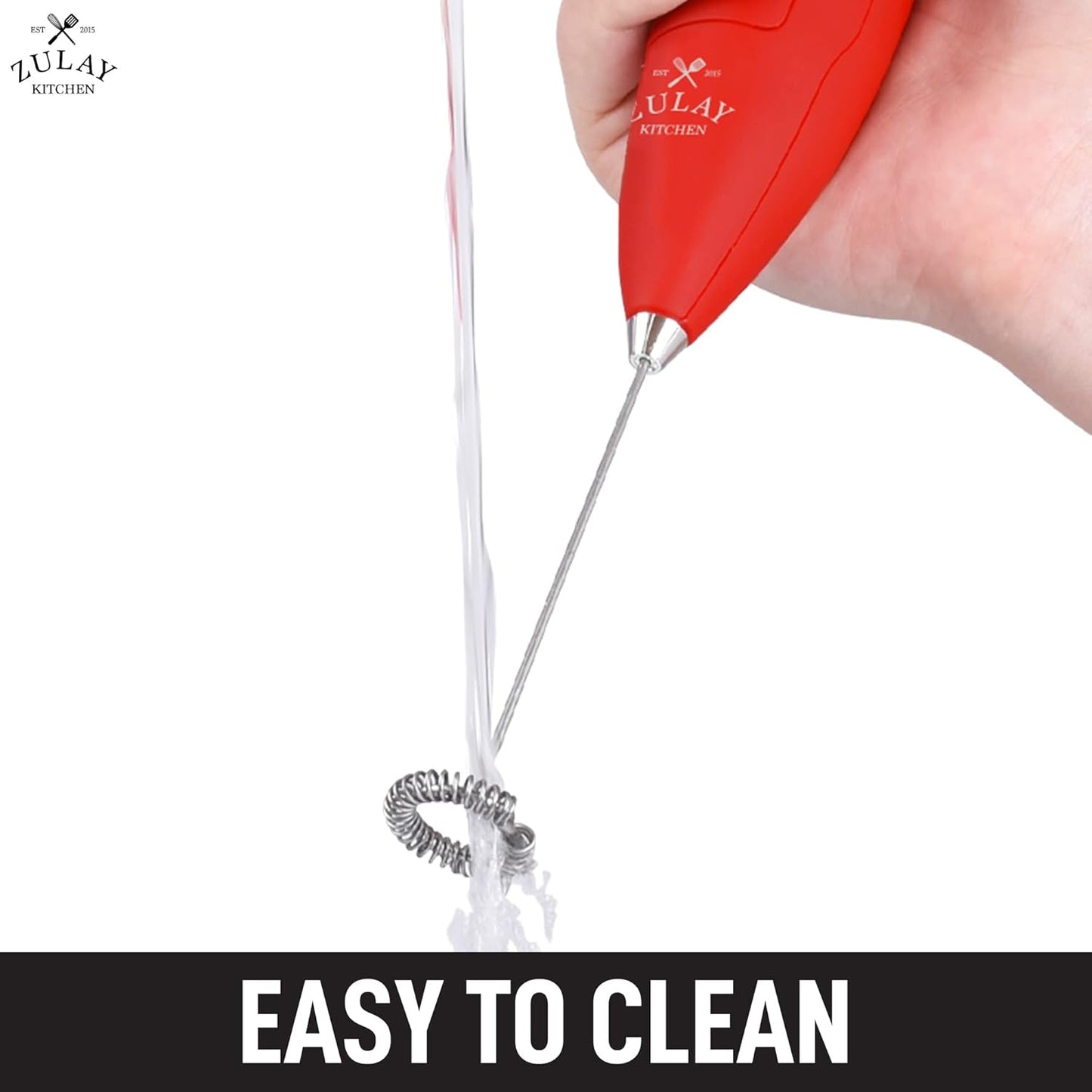 Zulay Double Grip Milk Frother with Holster Stand Handheld Electric Coffee Frother, One-Touch Foam Maker Detachable SS