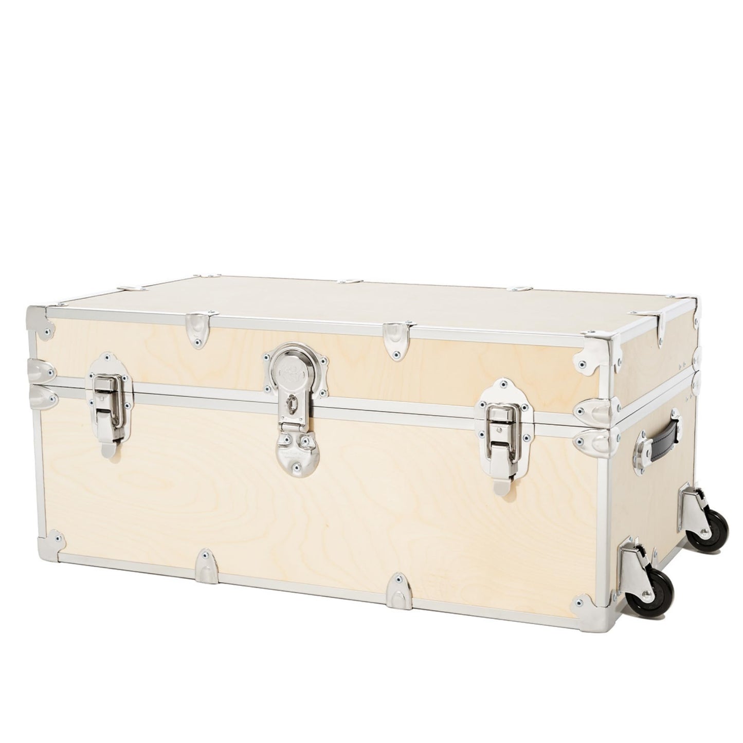 Rhino Trunk & Case Naked XL Trunk with Wheels - 34"x20"x15", 1500+ lbs Capacity, Soft-Close Lid. Strong, USA Made Summer Camp Footlocker, Secure College Dorm Chest, Natural Wood Home Storage Box