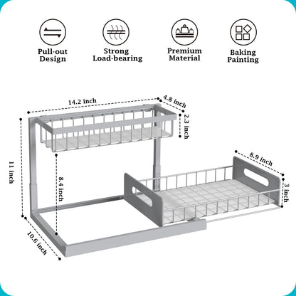 REALINN Under Sink Organizer, Pull Out Cabinet Organizer 2 Tier Slide Out Sink Shelf Cabinet Storage Shelves, Storage for Kitchen Bathroom, White, 2 Pack