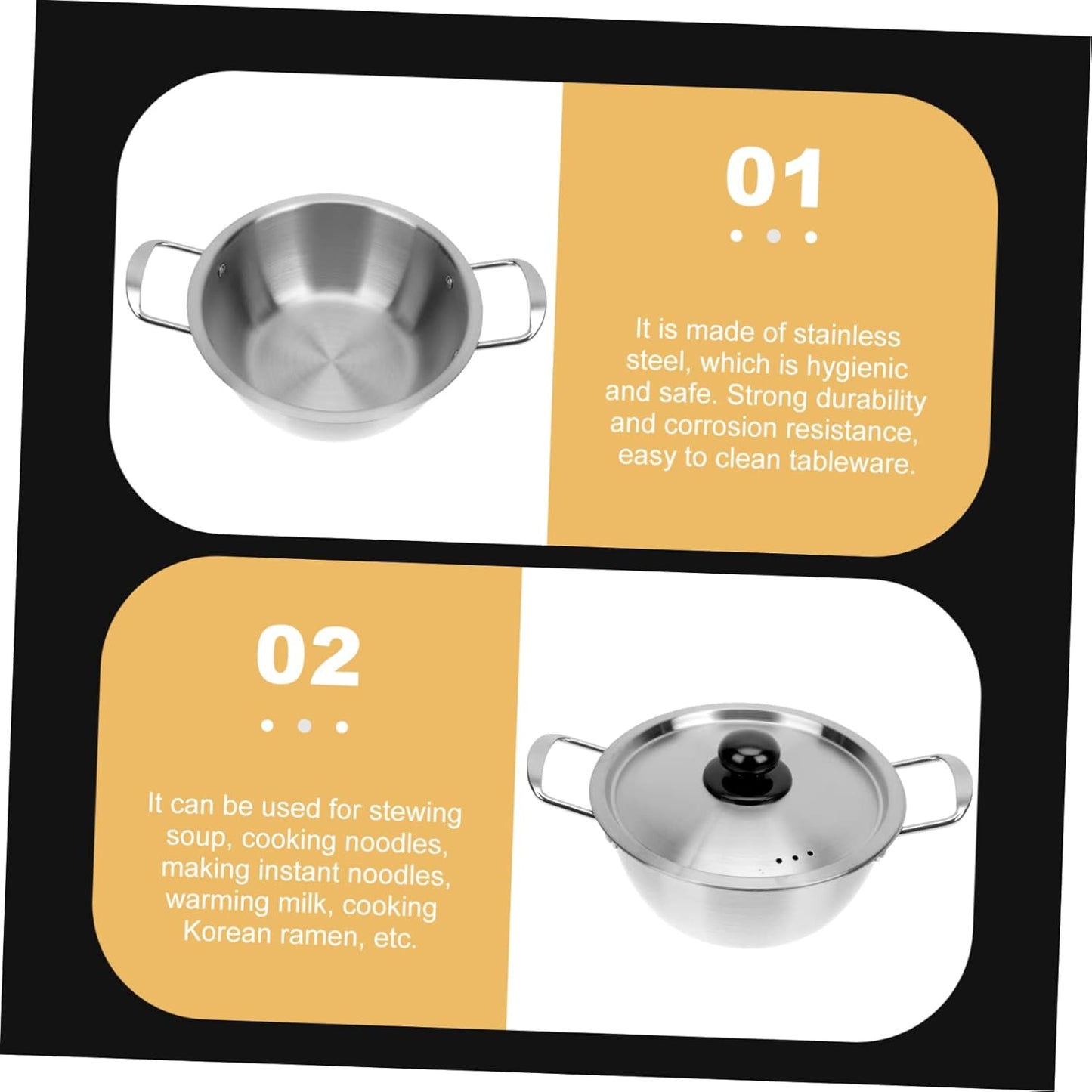 Ciieeo Stainless Steel Instant Noodle Pot Set with Lids, Korean Cooking Pots for Ramen and Soup