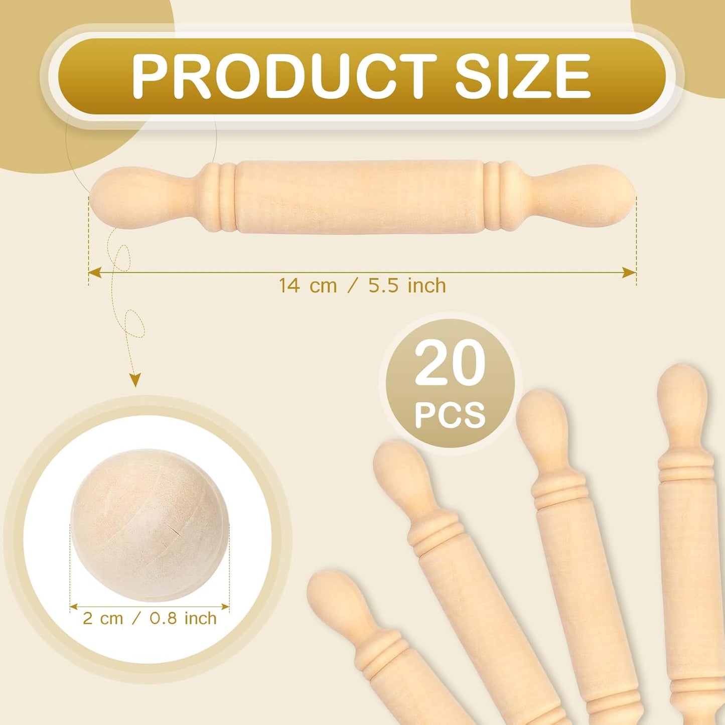 20 5.5 Inches Pieces Mini Rolling Pin for Crafts Long Wooden Dough Roller Small Wooden Rolling Pins for Kids Children