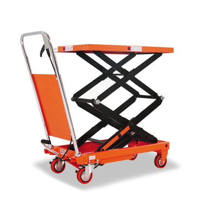 Tory Carrier Double Scissor Lift Table, 330 Lbs Capacity, Hydraulic Lift Cart 43.3" Lifting Height, Manual Scissor Lift Table W/4 Wheels, Foot Pump, Elevating Hydraulic Cart