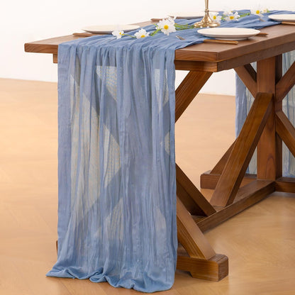 Socomi Cheesecloth Table Runner - Dusty Blue Boho Rustic Gauze | 120 Inch for Weddings & Events
