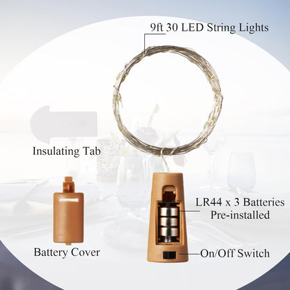 12 Sets 30 Decoration(375 ml,Warm Rtteri Small Empty Wine Bottles with Cork Lights Centerpiece and LED Battery Operated