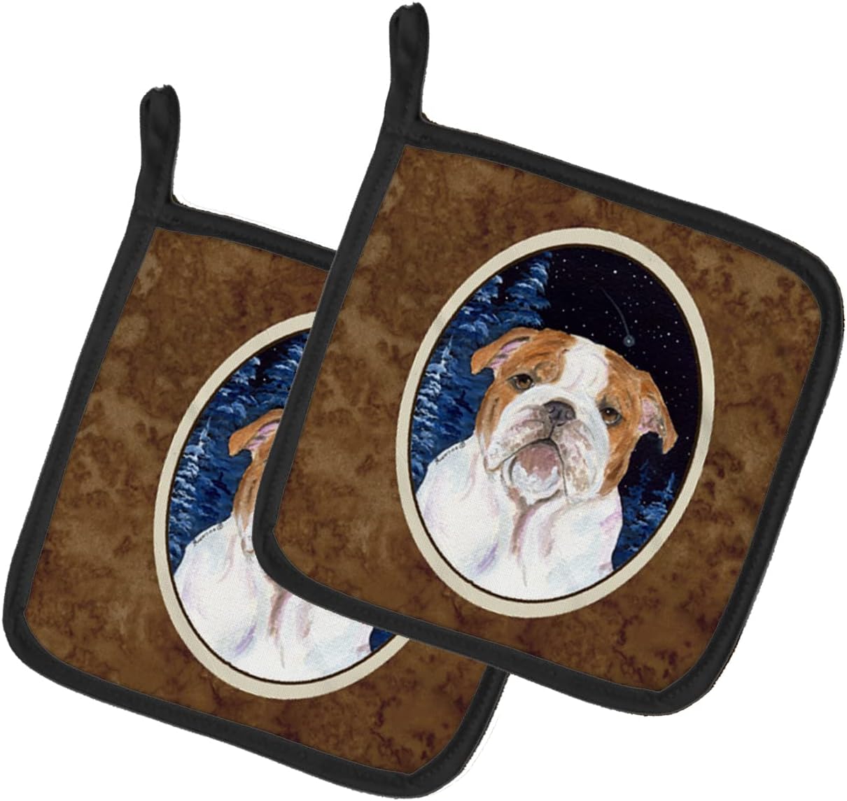 Caroline's Treasures SS8447PTHD Starry Night English Bulldog Pair of Heat Resistant Pot Holders for Cooking, 7 1/2 x 7