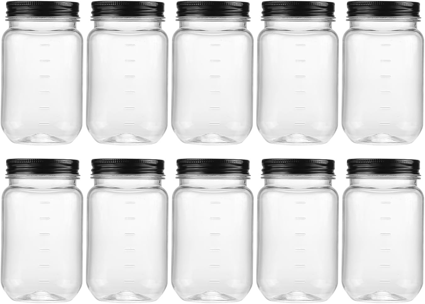 novelinks 16 oz Clear Plastic Jars with Screw-On Lids, 10 Pack BPA-Free Storage Containers for Crafts and Food