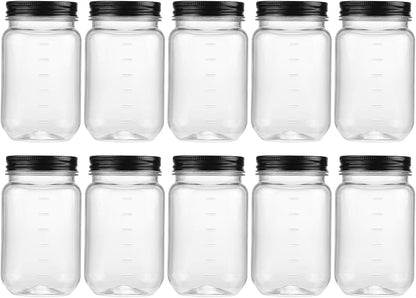 novelinks 16 oz Clear Plastic Jars with Screw-On Lids, 10 Pack BPA-Free Storage Containers for Crafts and Food