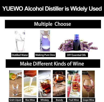 YUEWO 110V Electric Heating Automatic Alcohol Still Water Distiller Whiskey Barrel Wine Making Kit for Home Countertop for DIY Vodka Alcohol Distilled Water