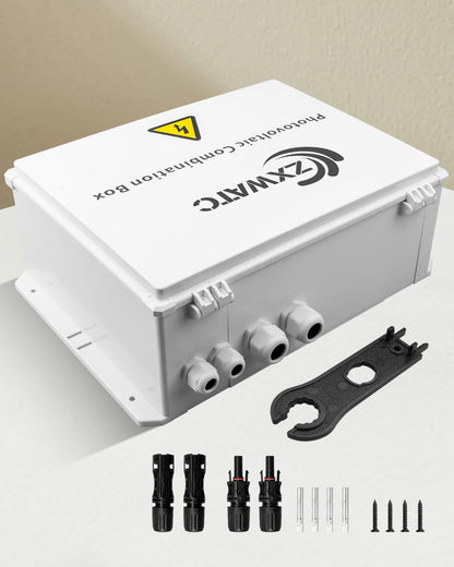 PV Combiner Box 2 String Solar Distribution Box with 25A, 250A DC Circuit Breakers, 63A,125A AC Circuit Breakers, and Surge Protection – IP65 Waterproof, Perfect for 8K-10KW Solar Inverter Systems