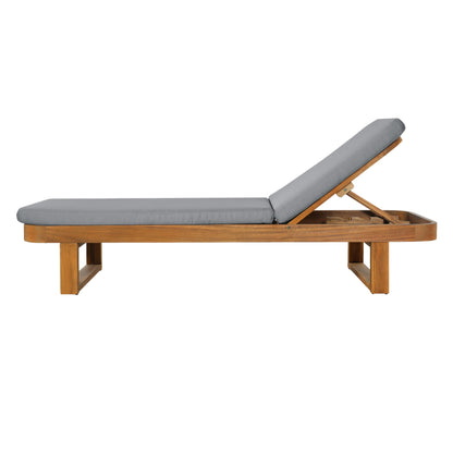 Christopher Knight Home Milos Acacia Wood Chaise Lounge Chair Outdoor Set of 4, Wooden Sunbathing Pool Lounger, Patio Chaise Lounge with Cushions, Adjustable Backrest Lounge Sofa, Light Gray+Teak
