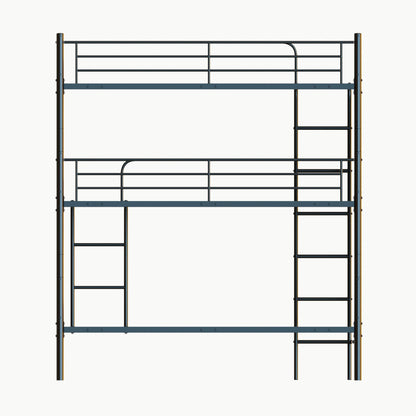 KEIKI Triple Bunk Bed Twin Size,Convertible Metal 3 Tier Bunkbeds with Built-in Ladder,Safety Guardrails,Detachable to 3 Single Beds,for Teens,Adults Bedroom,Dorm,Guest Room,No Box Spring Needed,Black