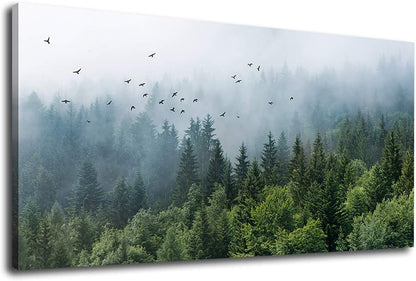 20" 40" Green Forest Wall Art Tropical Forest Mountain Bird Contemporary Canvas Pictures Modern Artwork Framed