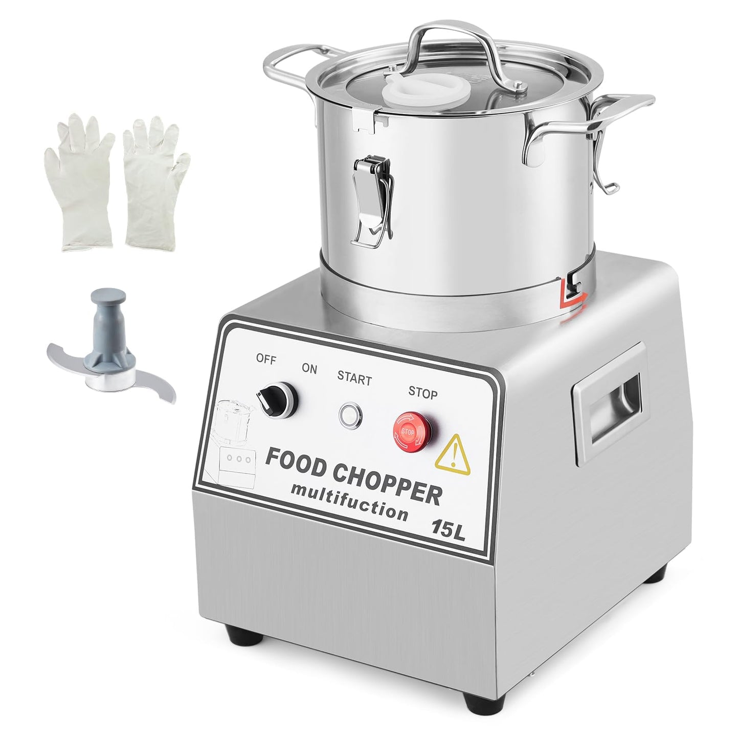 16 QT Commercial Food Processor, 1400W Stainless Steel Electric Food and Vegetable Processors, Easy Operation Chopper Meat Grinder Machine with Blade, Gloves, Brush, for Commercial Kitchen Restaurant