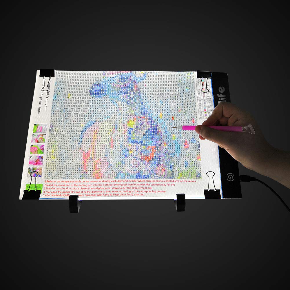 Mlife Diamond Art Painting A4 LED Light Pad - Dimmable Light Board Kit, Apply to Full Drill & Partial Drill 5D Diamond Art with Detachable Stand and Clips