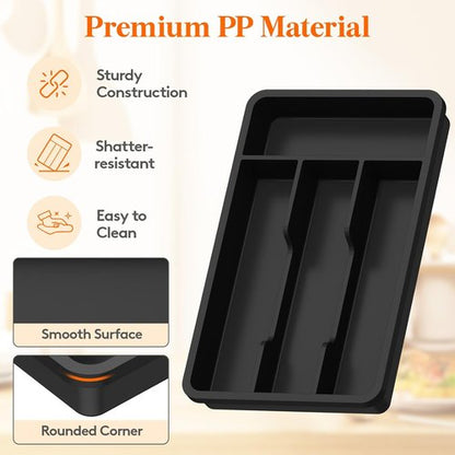 Lifewit Silverware Drawer Organizer Tray, Plastic Cutlery Storage for Kitchen, Flatware and Utensil Holder Divider for Spoons Forks Knives Tableware, 7.8 x 12.4", 4 Slots, Black