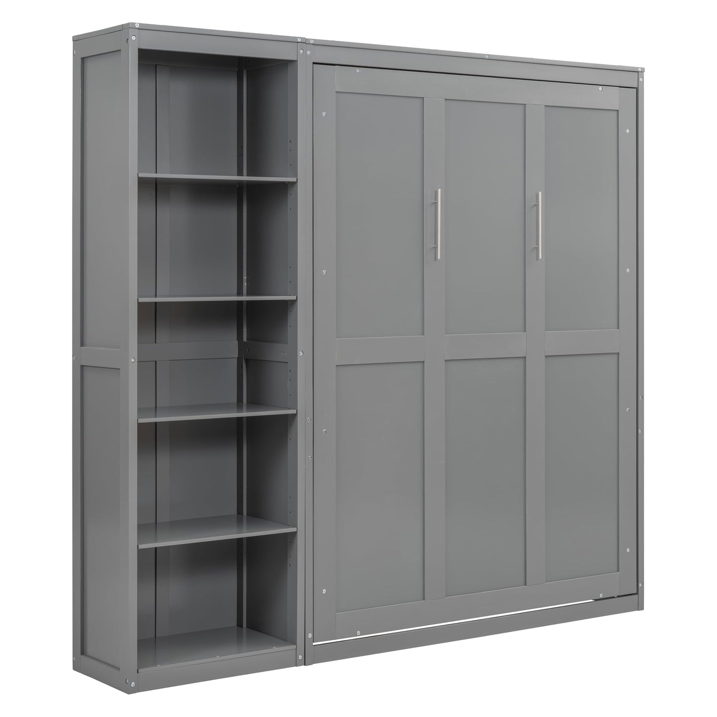 Merax Space-Saving Gray Murphy Bed Full Size with Adjustable Storage Shelves, Multifunctional Foldable Wall Bed for Small Spaces Studio Study Office Guest Room